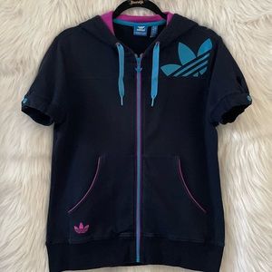Adidas Short Sleeve Full Zip Hoodie (Blue Turquoise/Vivid Pink Size M) Pre-owned